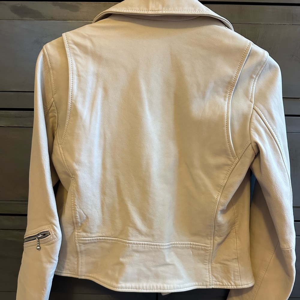 All Saints Cream Beige Leather Jacket 4 - Picture 4 of 7